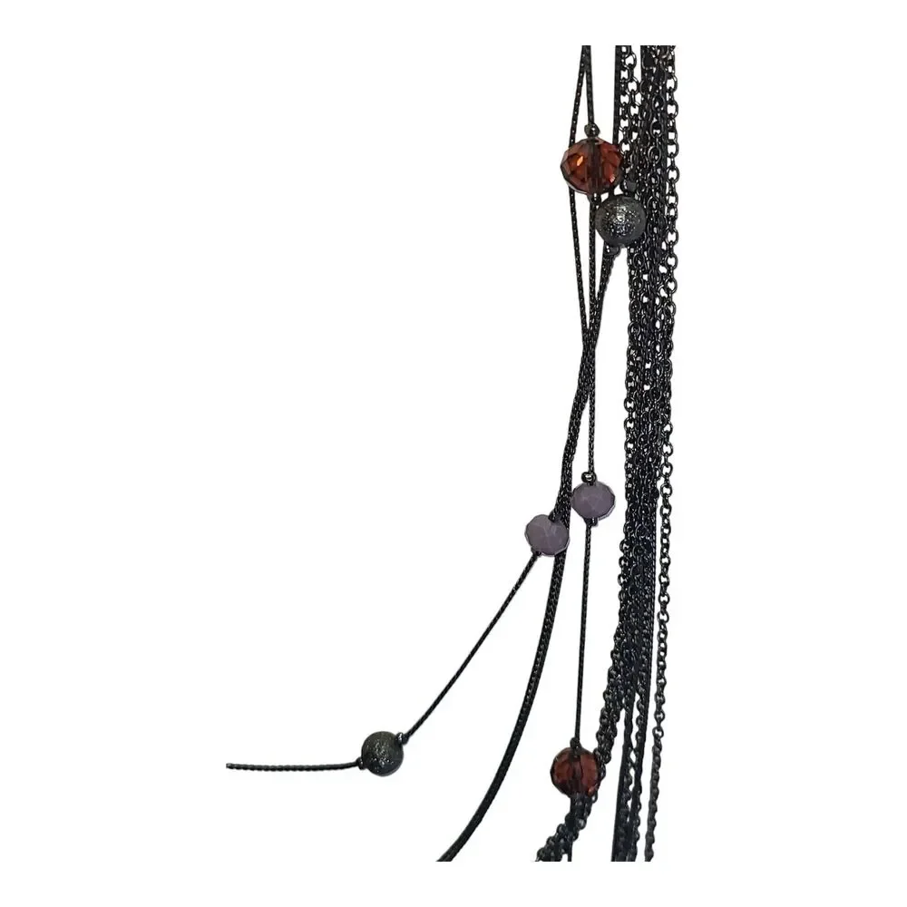 Gunmetal & Purple Crystal Bead‎ Multi Strand Station Necklace 26-28